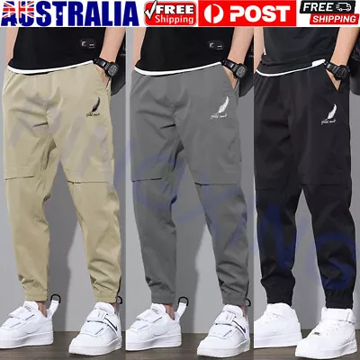 Men's Elastic Waist Cargo Combat Work Trousers Pocket Cuffed Joggers Long Pants • $22.51