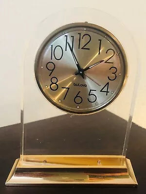 Vintage Mid Century Bulova Clear Lucite Acrylic Desk Alarm Clock • $18