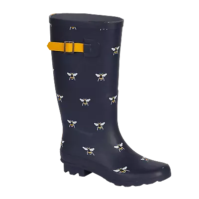 £23.99 • Buy Ladies Bee Print Wellies Matt Navy Slip On Wellington Boots Sizes 4 To 8