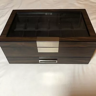 Lifomenz Co Mens Watch Jewelry Box Organizer With Valet Drawer Wood & Glass Top • $69.99