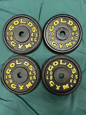 4-10Lb Weight Plates Vintage Gold’s Gym Standard 1” Barbell Weights 40LBs Total • $49