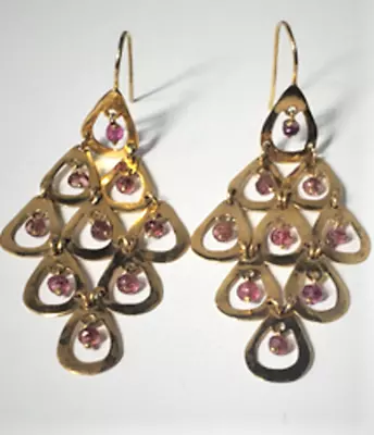 Vintage 22K Yellow Gold Gypsy Boho Bollywood Ruby Earrings Lot 2-7/8  • $1288.99