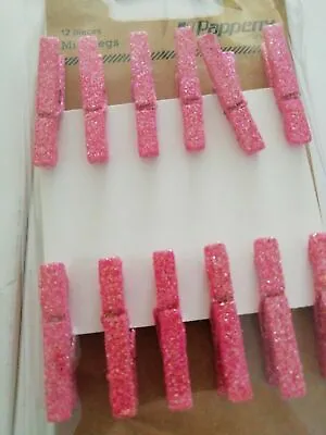 36 Mini Pink Glitter Wooden Pegs Tiny Craft Wedding Hanging Photo - Crafting • £9.99