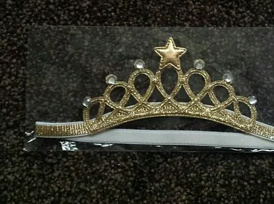 BRAND NEW Baby Girls Sparkle Crown Tiara Elastic Glitter Diamante Headband Gold  • £3.99