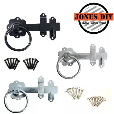 Black/galvanised Garden Gate Ring Latch Plain Catch With Fixings Heavy Duty • £11.99