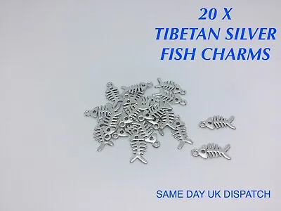 £2.89 • Buy 20 X Tibetan Metal Fish Bone Charms Pendant Craft Jewellery Making Bracelet