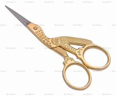£2.99 • Buy 3.5  Multi Purpose Bird/ Stork Small Embroidery Fancy Scissors Gold Plated 