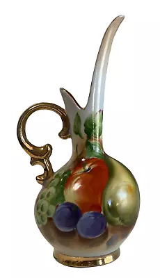 Vintage  Ucagco  Japan Pitcher Vase W/ Hand Painted Fruit & Gold Trim  7  X 3  • $19.99