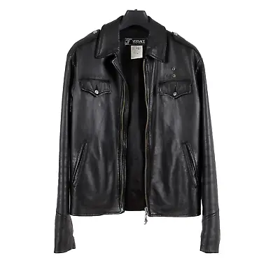 Men's Versace Leather Black Cop Police Jacket Size M • $799.99