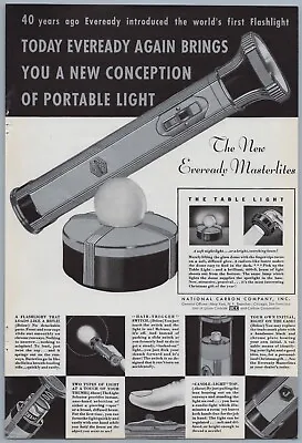 1935 National Carbon Vintage Ad Eveready Masterlite Flashlight Silver Art Deco • $12