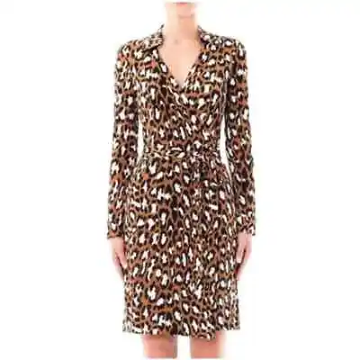 DIANE VON FURSTENBERG $578 Jeanne Silk Jersey Wrap Dress Leopard Print Size 6 • $85.49