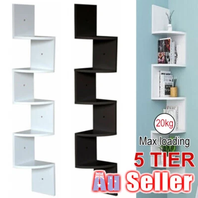 $30.99 • Buy 5 Tier Floating Corner Mount Bookshelf Wall Shelf Floating Display Shelf Storage