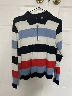 £4.99 • Buy Womens Size 14 M&S Multi-Colour Striped Zip-Up Top Marks And Spencer Ladies New