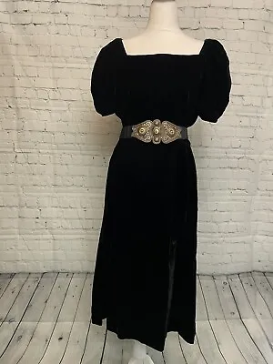 Vintage Samuel Blue Velvet Puffy Sleeve Cocktail Dress 14 • $59