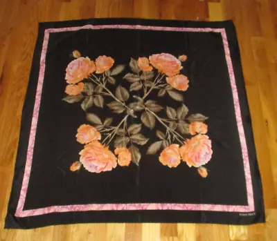 Linda Allard Ellen Tracy Black Orange Roses Floral Marble 100% Silk Scarf 34  • $19.99