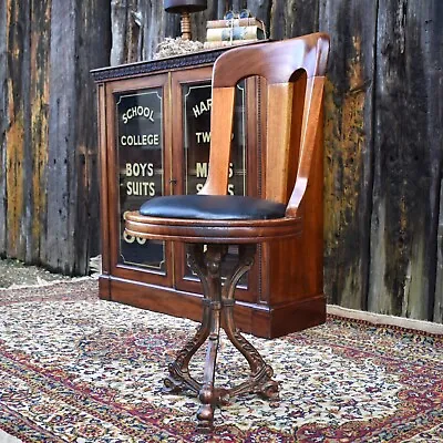 Antique Steamer Ship Mahogany Cast Iron Dining Room Swivel Desk Library Chair • £495