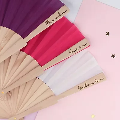 £4.99 • Buy Personalised Wooden Hand Fan Custom Name Folding Handheld Fan Wedding Hen Do