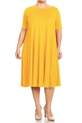 Jersey Knit Midi A-Line Dress - Plus Size Loose Fit Short Sleeve • $36.95