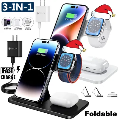 3in1 Wireless Charger Dock Station For Apple Watch Ultra 9 8 IPhone 15 14 13 Pro • $17.89