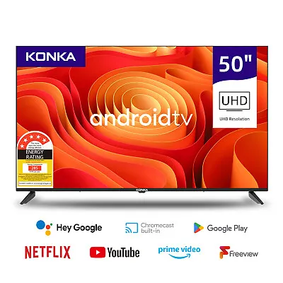 Konka Bezelless 50 Inch UHD Android DVB-T2 TV With HBBTV Youtube Netflix Etc • $419