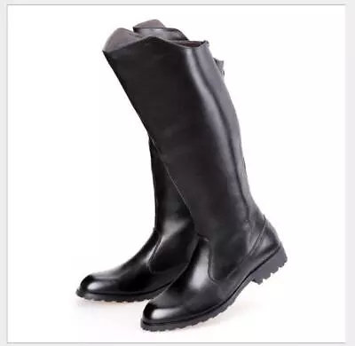 Retro Mens Equestrian Leather Boots Flat  Riding Military Boots Knee High Shoes • $47.34