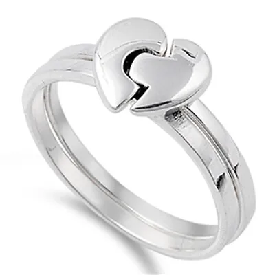 Friendship Puzzle Heart Promise Ring .925 Sterling Silver Band Sizes 4-11 • $17.99