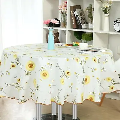 Vinyl Home Tablecloth Round Tables Yellow Flower Pattern Water • $17.76