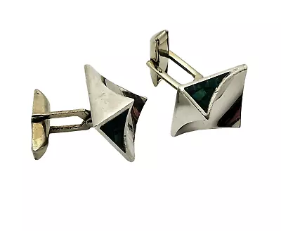 Vintage Sterling Silver & Malachite Cufflinks Modernist Mexico Antonio Pineda? • $108.90