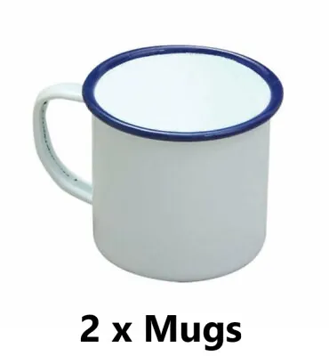 2 X Falcon Enamelware 284ml Traditional Enamel White Mug 8cm 1/2pt  0.28lt  • £12.95