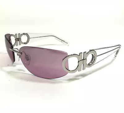 Salvatore Ferragamo Sunglasses 1047 511/7A Clear Silver Rectangle W/ Purple Lens • $59.99