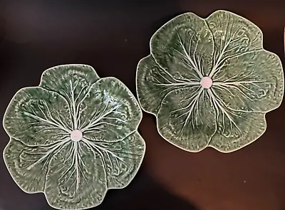 Bordallo Pinheiro 10.5  Green Cabbage Leaf  Dinner Plates 2 Portugal UNUSED • $79.99