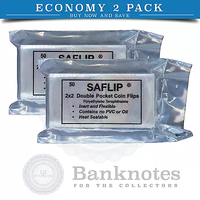 100 Coin Plastic Holders Sleeves Flips Saflip 2x2 Mylar 2 Packs Free USA Post  • $29.05