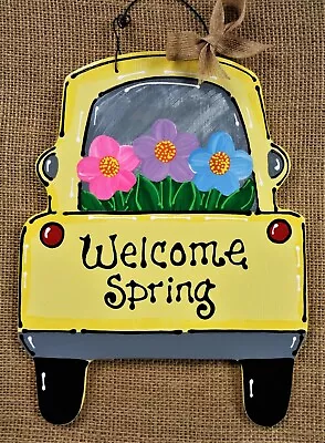 WELCOME SPRING TRUCK WALL ART SIGN Door Hanger Plaque Seasonal Decor • $13