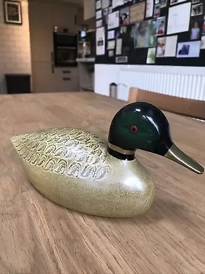 Enamelled Brass Decoy Duck (Mallard?) With Hand Painted Detail 26cm X 12cm • £9.99