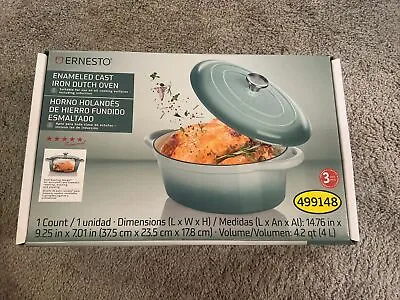 Ernesto Cast Iron Dutch Oven Teal Tahitian 14.7 X 9.2 X 7.1 Inches 4.2 Quarts • $30