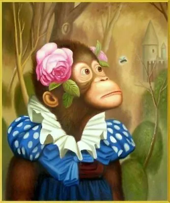 High-quality Hand Painted Animal Monkey Flowers Portrait Oil Painting Canvas Art • $79.20