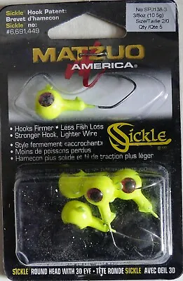 3 Packs Matzuo Sickle SPJ138-3  Round Head Jigheads 1/8 Oz. Yellow Jig Heads • $11.99