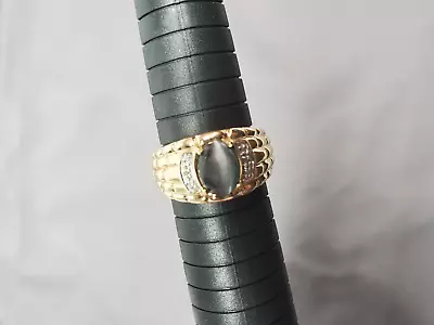 Vintage Men's Cats Eye Gemstone 10K Gold Diamond Ring Size 10 Weight = 6 Grams • $593.75