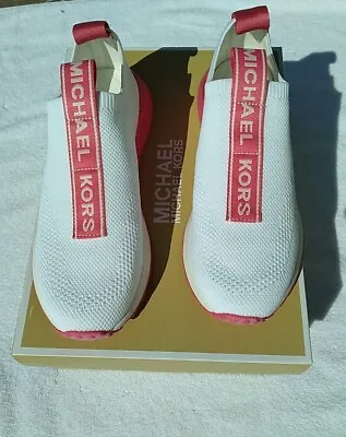 Michael Kors Women's Sneakers Bodie Slip On Stretch Knit Sz 6 M White Pink • $69.99
