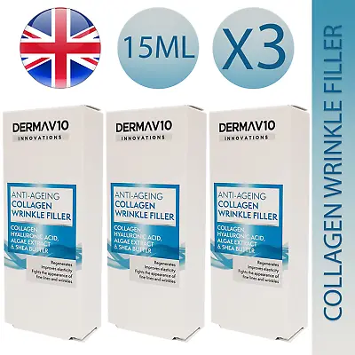Derma V10 Anti-Ageing Deep Wrinkle Collagen Filler Face Cream 15ml X3 • £5.99