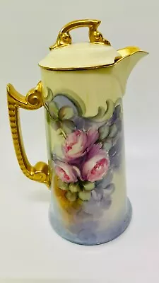 Antique Limoges T&v 1892-1907 Hand Painted Coffee Tea Pot Roses & Heavy Gold • $268
