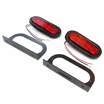 Red 6  Oval Trailer Lights LED Extra Bright Includes Mounting Brackets Set Of 2 • $49.09