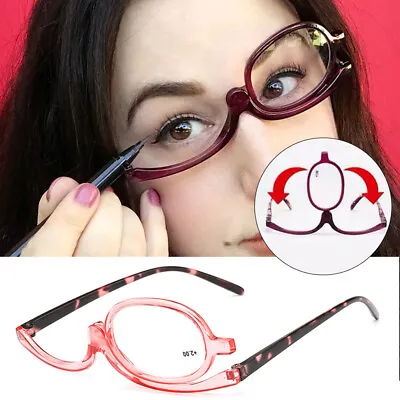 Women Makeup Reading Glasses Magnifying Flip Down Eyeglasses With Rotating Lens • £3.18
