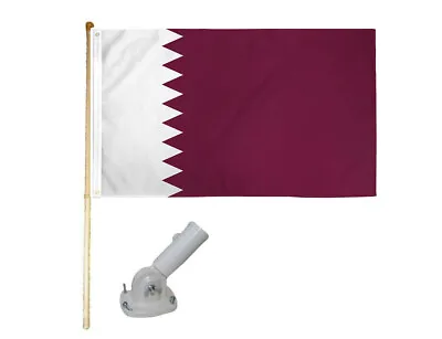 5' Wooden Flag Pole Kit W/ Nylon White Bracket 3x5 Qatar New Polyester Flag • $29.88