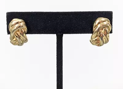 Vintage Gold Tone Knot Drop Pierced Earrings Classic • $6.99