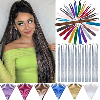 12 Colors 2400 Strands Hair Extension Tinsel Kit Glitter Braiding Hair For Women • £1.88