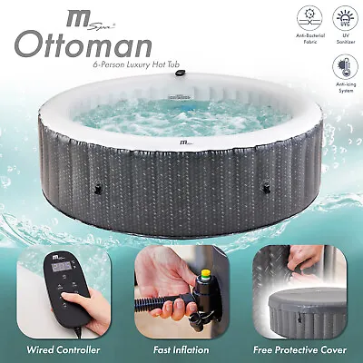 Inflatable Hot Tub Rattan Effect 6 Person (4+2) Round Bubble Spa • £289