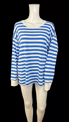 J.CREW Womens Blue White Striped Long Sleeve T-Shirt Top Size Medium 100% Cotton • $24.99
