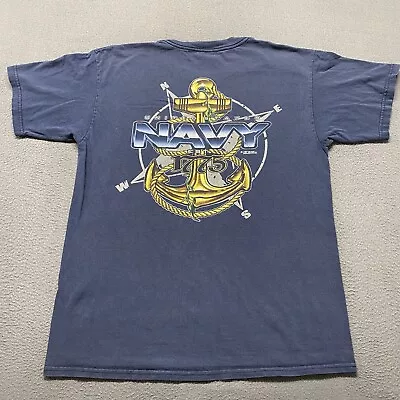 Vintage US Navy Shirt Mens Large Blue Logo Naval Academy Military Made In USA • $18.99