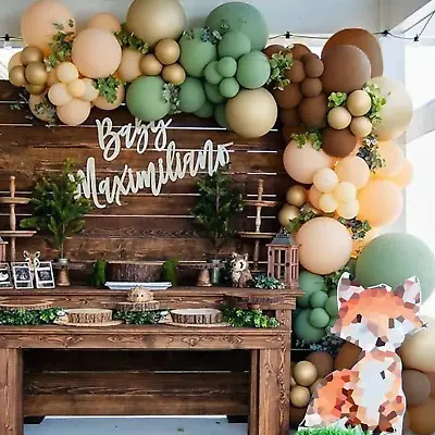 Sage Green Brown Balloon Garland Kit 140 Pcs TOPLLON Safari Woodland Balloon Ar • $18.86